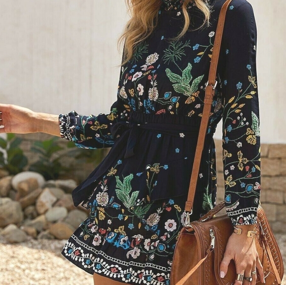 ABYOXI | Lightweight Navy "Embroided" Floral Print Mini Dress in Large - Picture 2 of 13